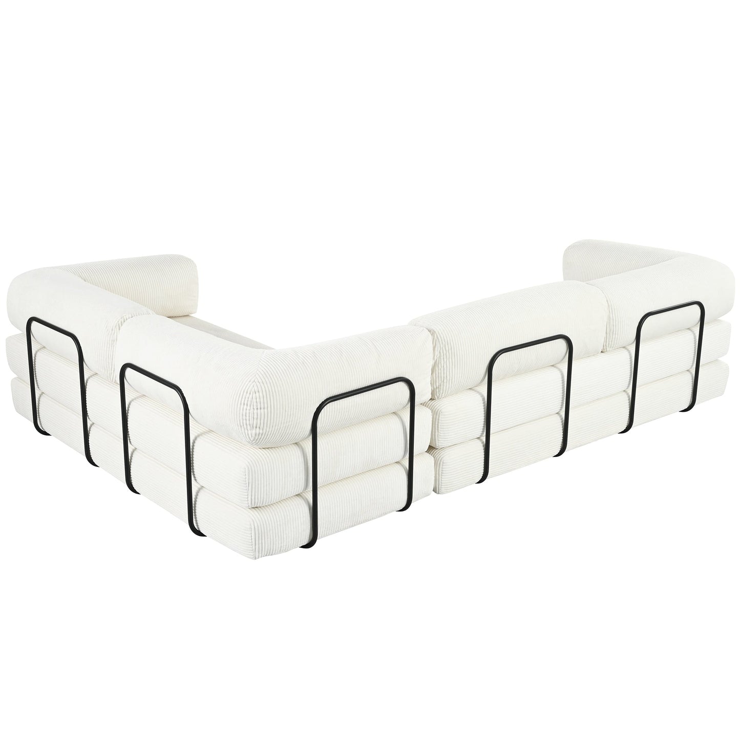 Canapé-lit modulaire en velours côtelé en forme de L, convertible, sectionnel, 4 places, avec coussins compensés, pour salon et appartement