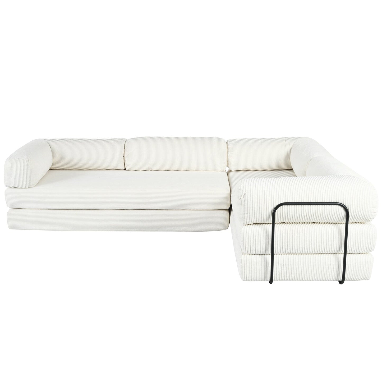 Canapé-lit modulaire en velours côtelé en forme de L, convertible, sectionnel, 4 places, avec coussins compensés, pour salon et appartement