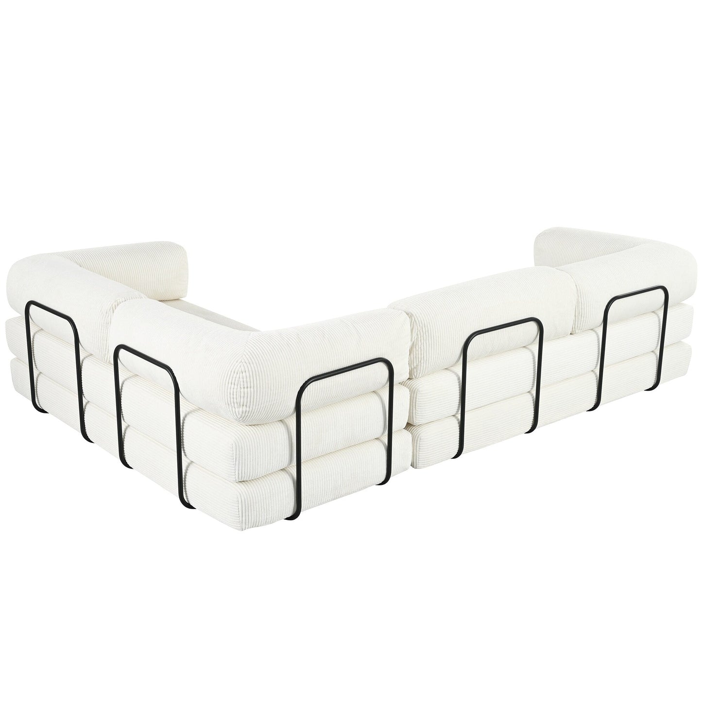 Canapé-lit modulaire en velours côtelé en forme de L, convertible, sectionnel, 4 places, avec coussins compensés, pour salon et appartement