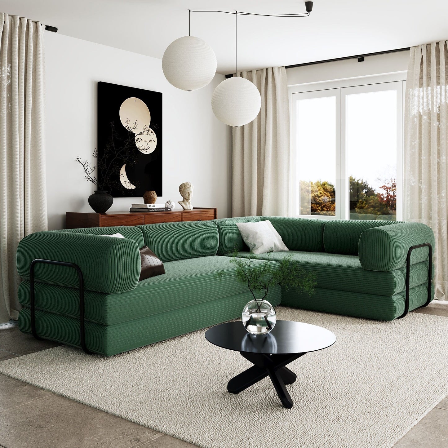 Canapé-lit modulaire en velours côtelé en forme de L, convertible, sectionnel, 4 places, avec coussins compensés, pour salon et appartement