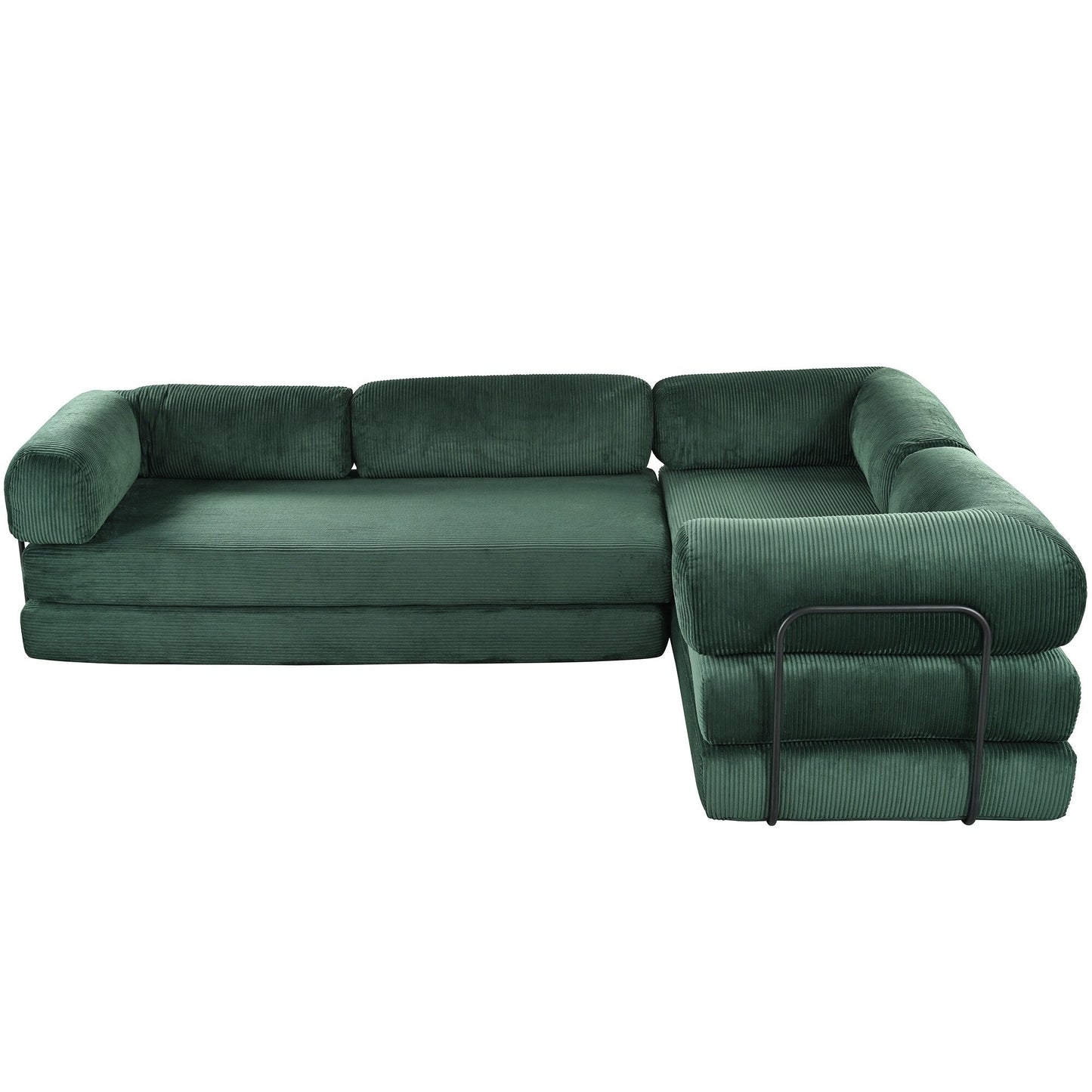 Canapé-lit modulaire en velours côtelé en forme de L, convertible, sectionnel, 4 places, avec coussins compensés, pour salon et appartement