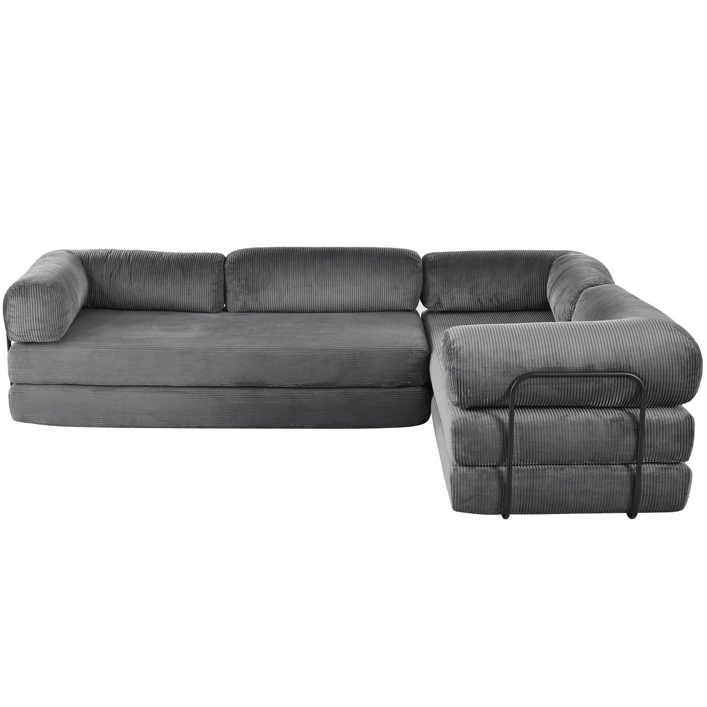 Canapé-lit modulaire en velours côtelé en forme de L, convertible, sectionnel, 4 places, avec coussins compensés, pour salon et appartement