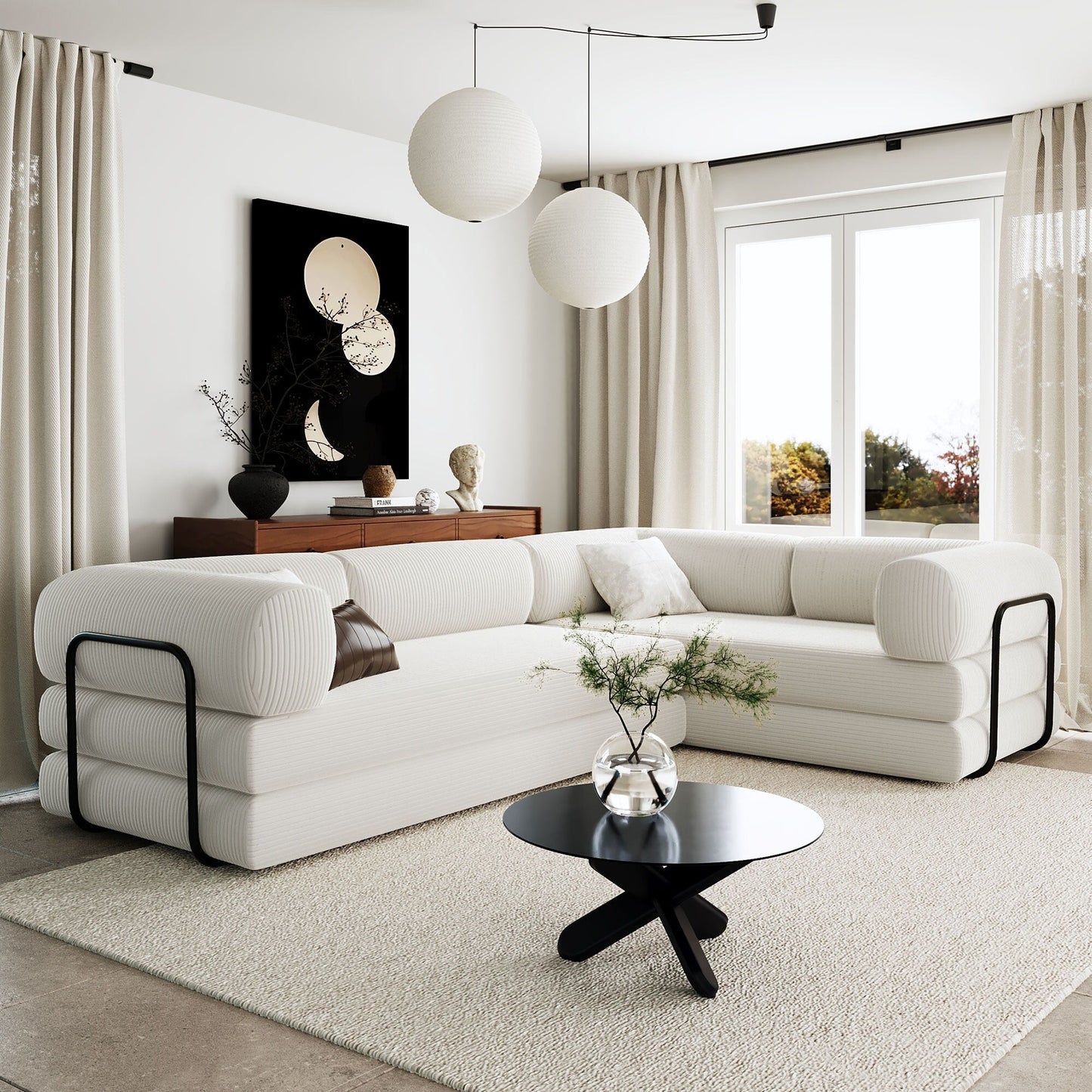 Canapé-lit modulaire en velours côtelé en forme de L, convertible, sectionnel, 4 places, avec coussins compensés, pour salon et appartement