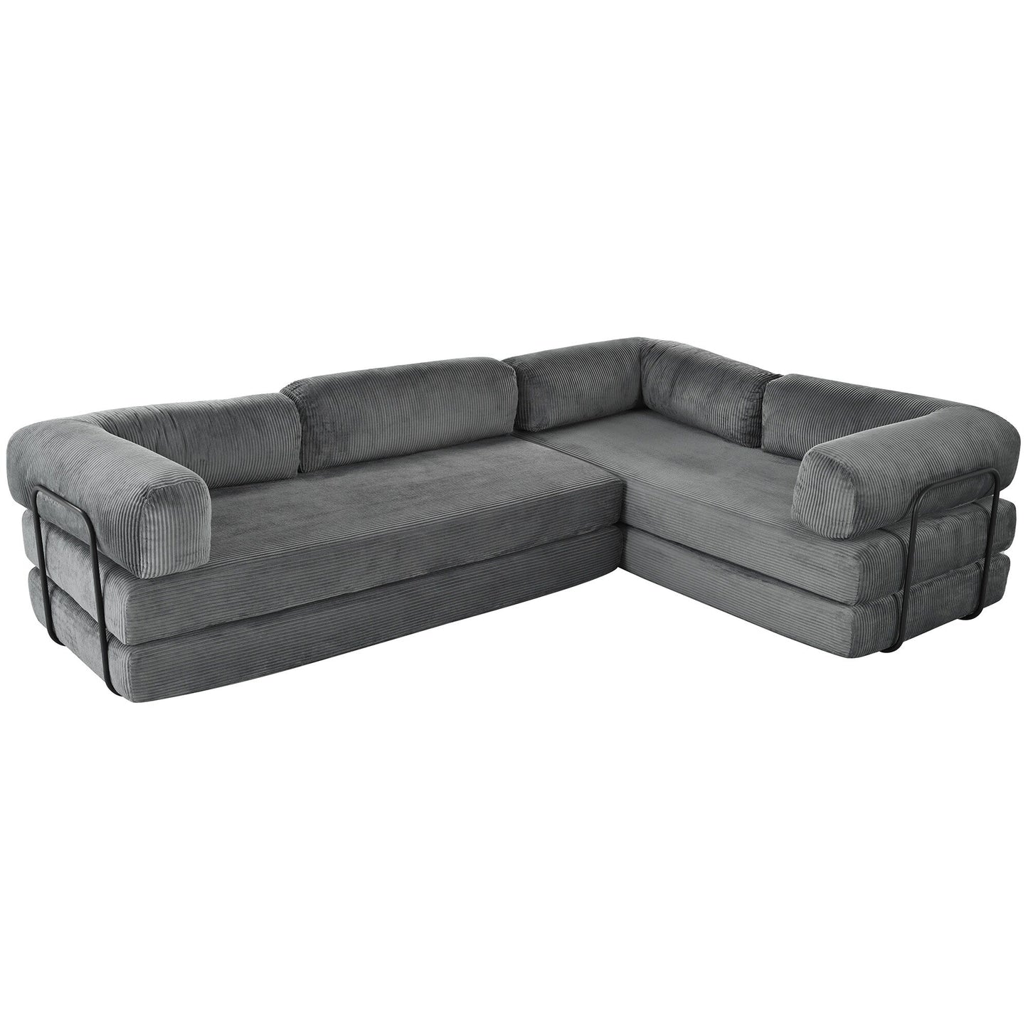 Canapé-lit modulaire en velours côtelé en forme de L, convertible, sectionnel, 4 places, avec coussins compensés, pour salon et appartement