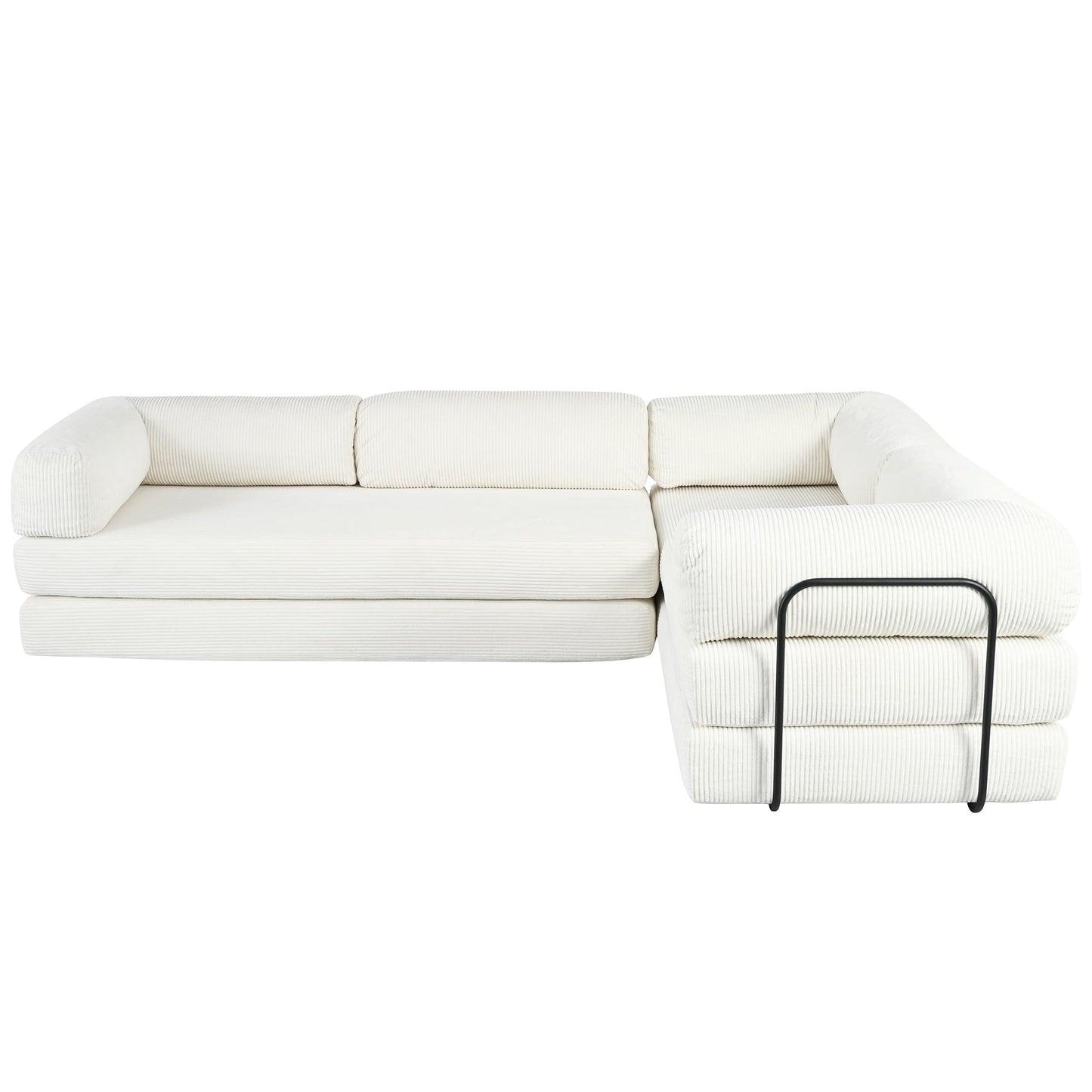 Canapé-lit modulaire en velours côtelé en forme de L, convertible, sectionnel, 4 places, avec coussins compensés, pour salon et appartement