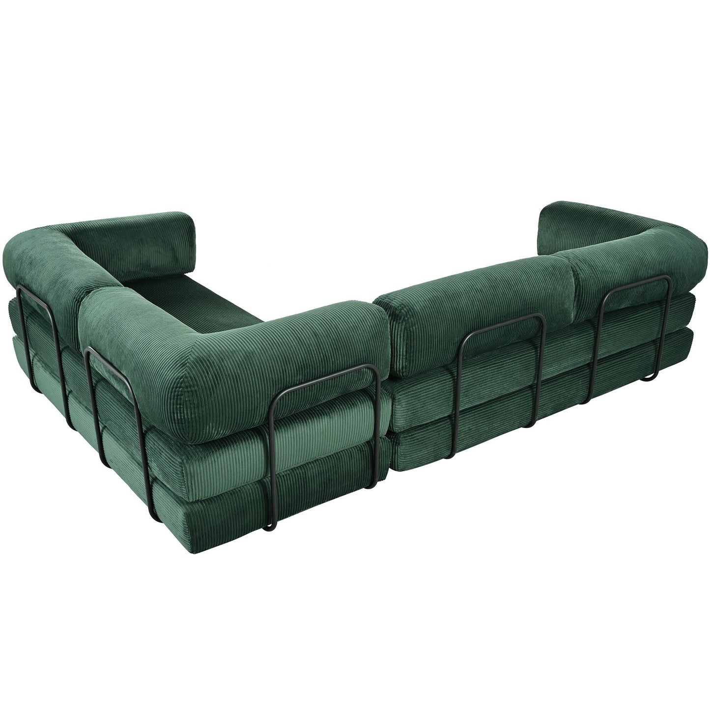 Canapé-lit modulaire en velours côtelé en forme de L, convertible, sectionnel, 4 places, avec coussins compensés, pour salon et appartement