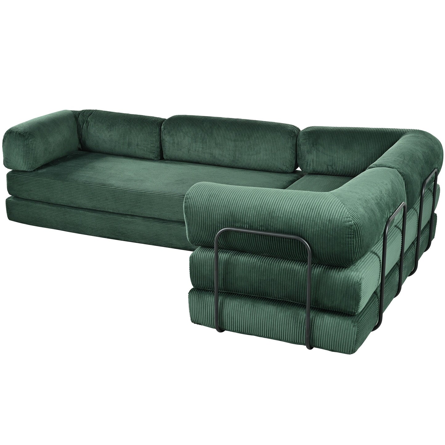Canapé-lit modulaire en velours côtelé en forme de L, convertible, sectionnel, 4 places, avec coussins compensés, pour salon et appartement