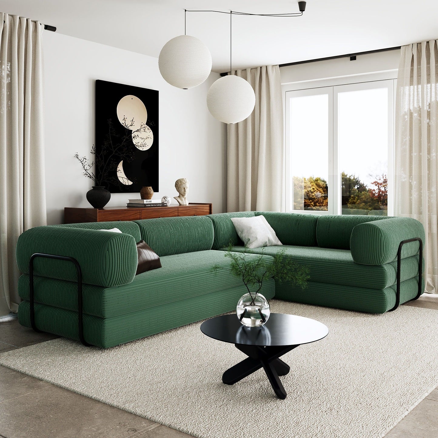 Canapé-lit modulaire en velours côtelé en forme de L, convertible, sectionnel, 4 places, avec coussins compensés, pour salon et appartement