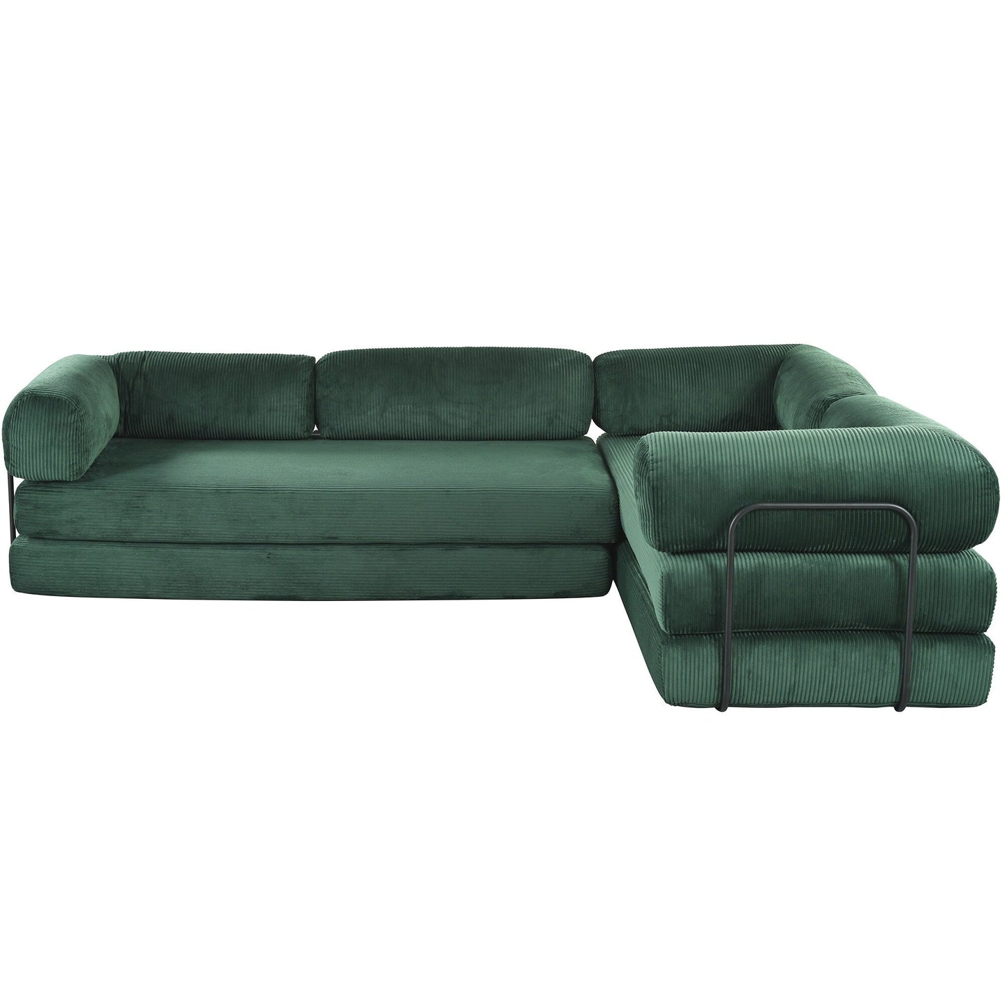 Canapé-lit modulaire en velours côtelé en forme de L, convertible, sectionnel, 4 places, avec coussins compensés, pour salon et appartement