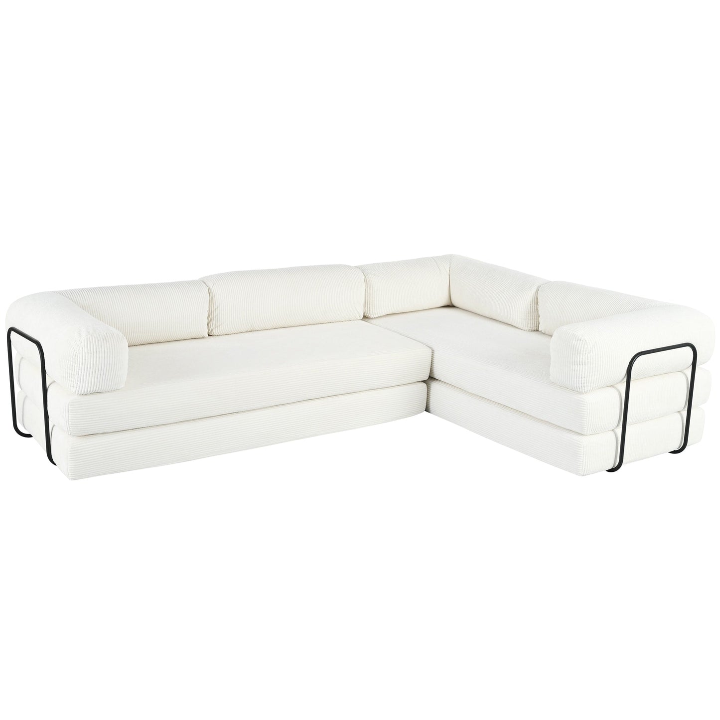 Canapé-lit modulaire en velours côtelé en forme de L, convertible, sectionnel, 4 places, avec coussins compensés, pour salon et appartement