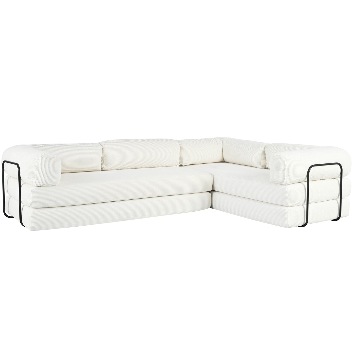 Canapé-lit modulaire en velours côtelé en forme de L, convertible, sectionnel, 4 places, avec coussins compensés, pour salon et appartement
