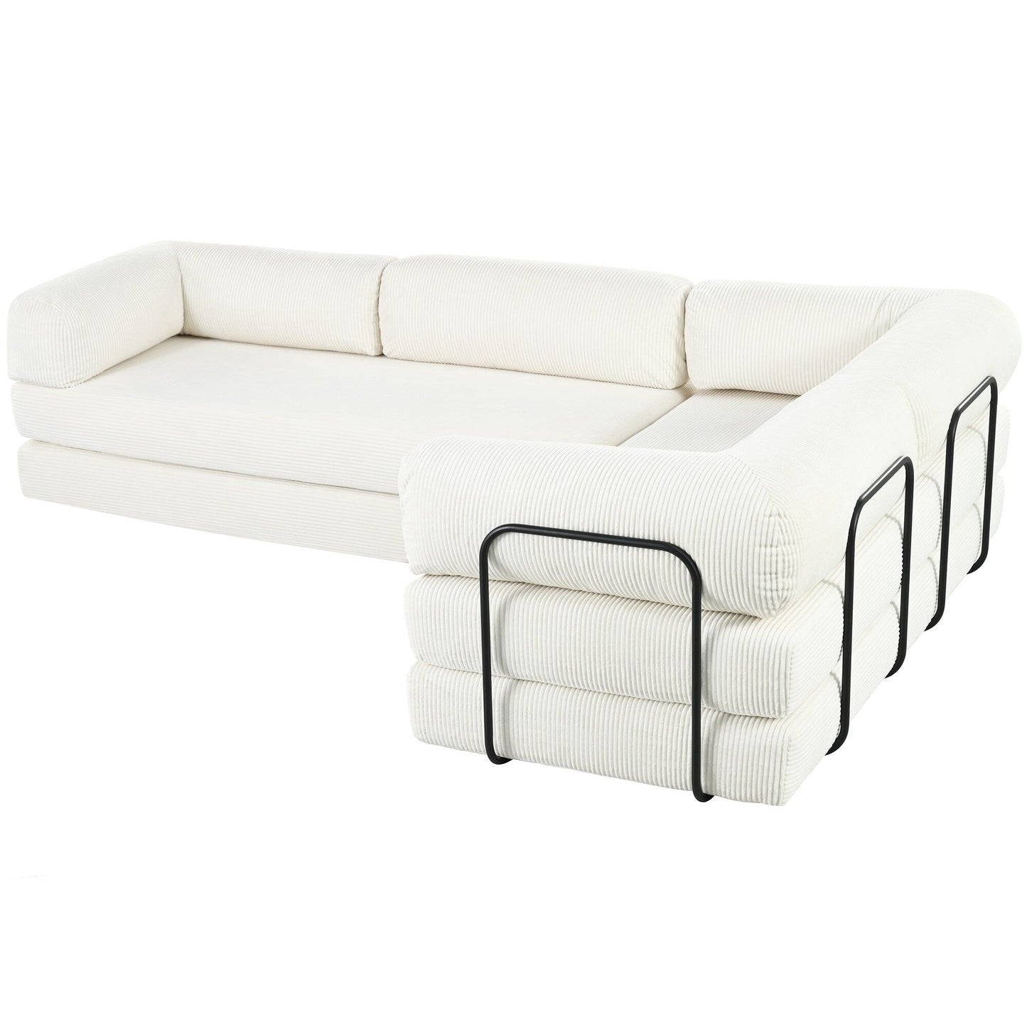 Canapé-lit modulaire en velours côtelé en forme de L, convertible, sectionnel, 4 places, avec coussins compensés, pour salon et appartement