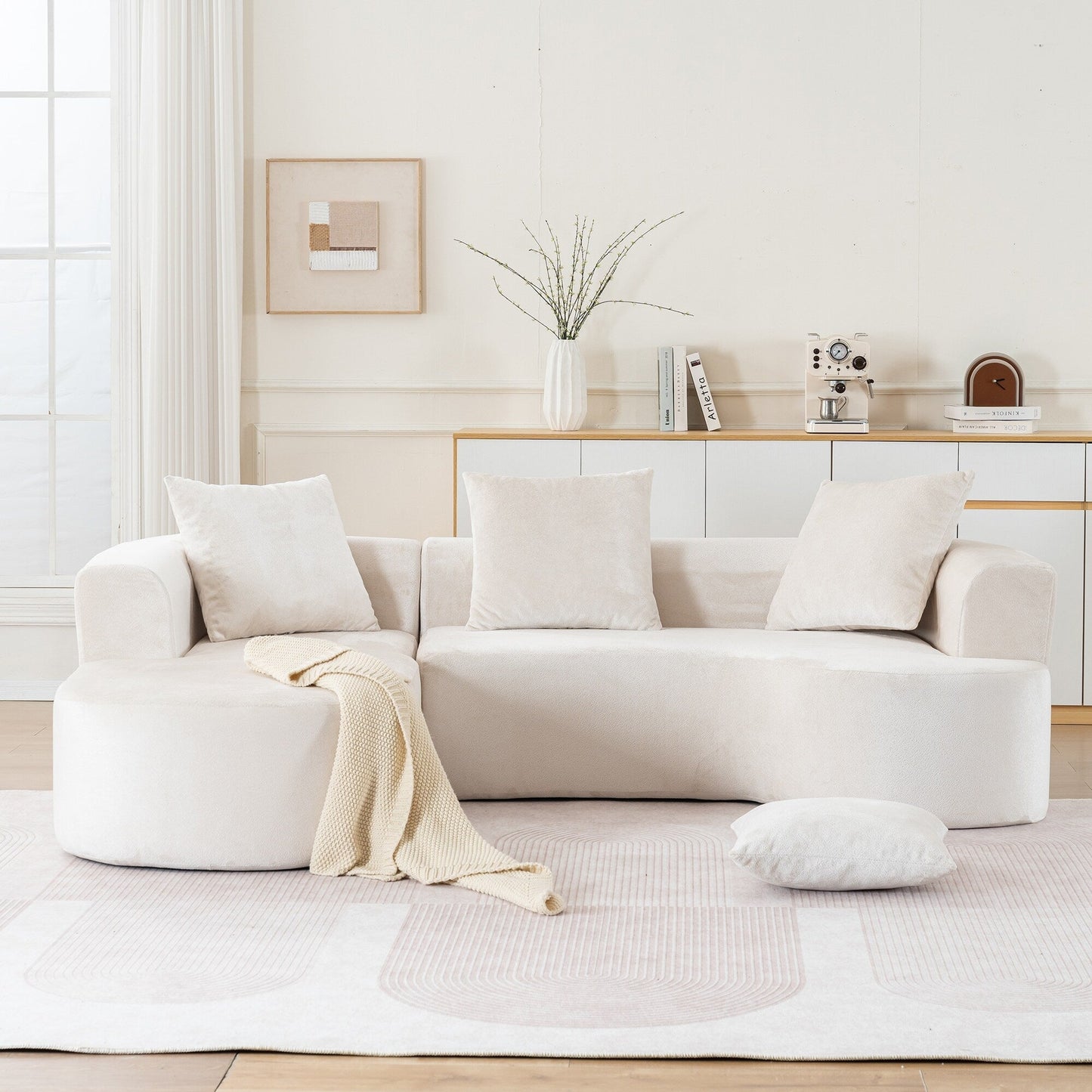 Canapé-lit modulaire en L avec méridienne et assise profonde pour salon ou bureau