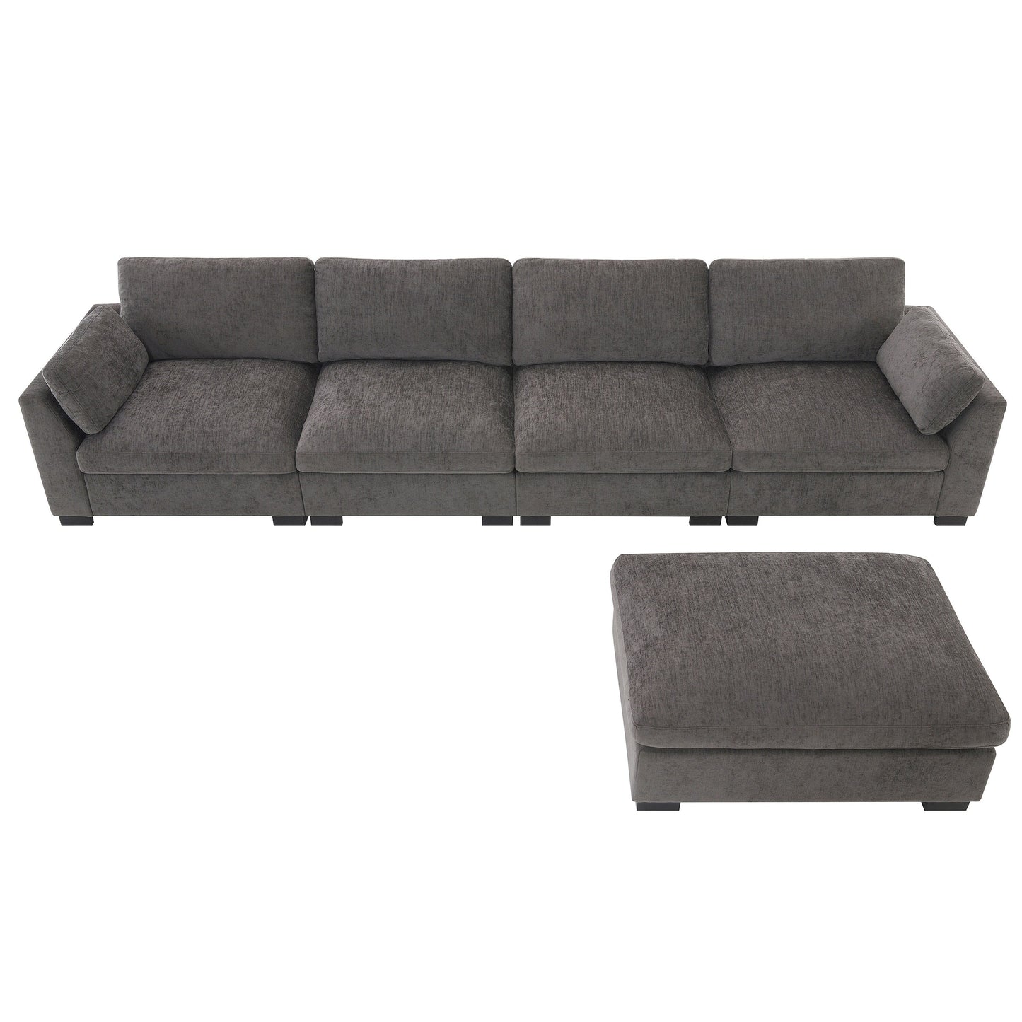 Canapé modulable en L avec table pliable, double port USB, poches de rangement latérales et pouf amovible