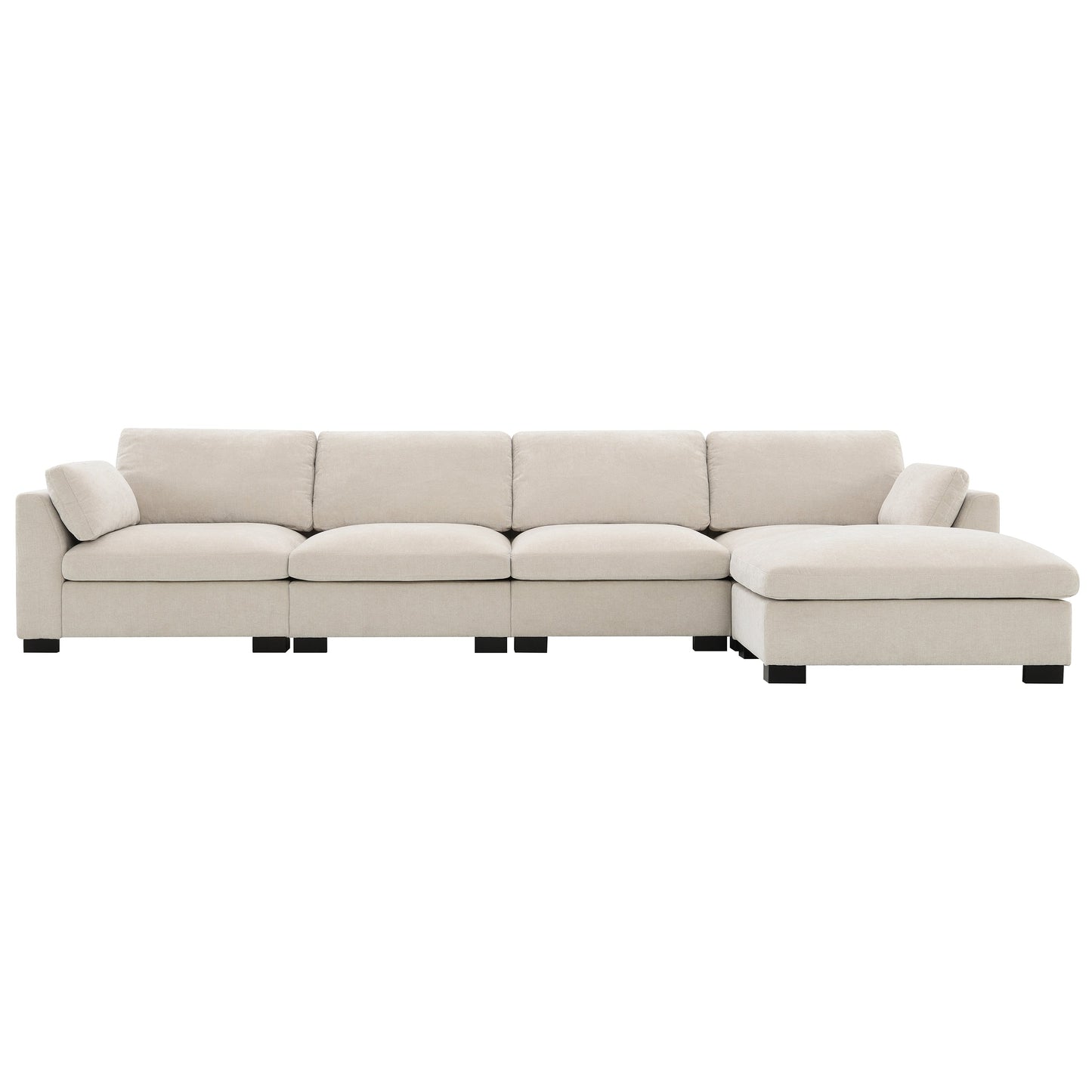 Canapé modulable en L avec table pliable, double port USB, poches de rangement latérales et pouf amovible