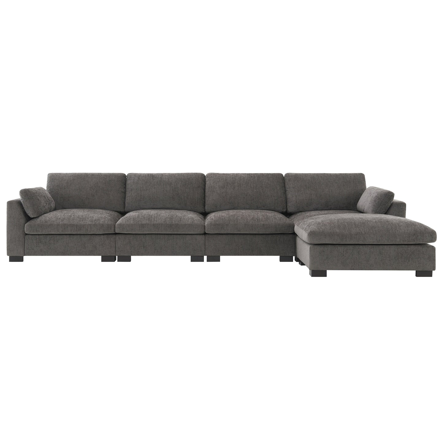 Canapé modulable en L avec table pliable, double port USB, poches de rangement latérales et pouf amovible