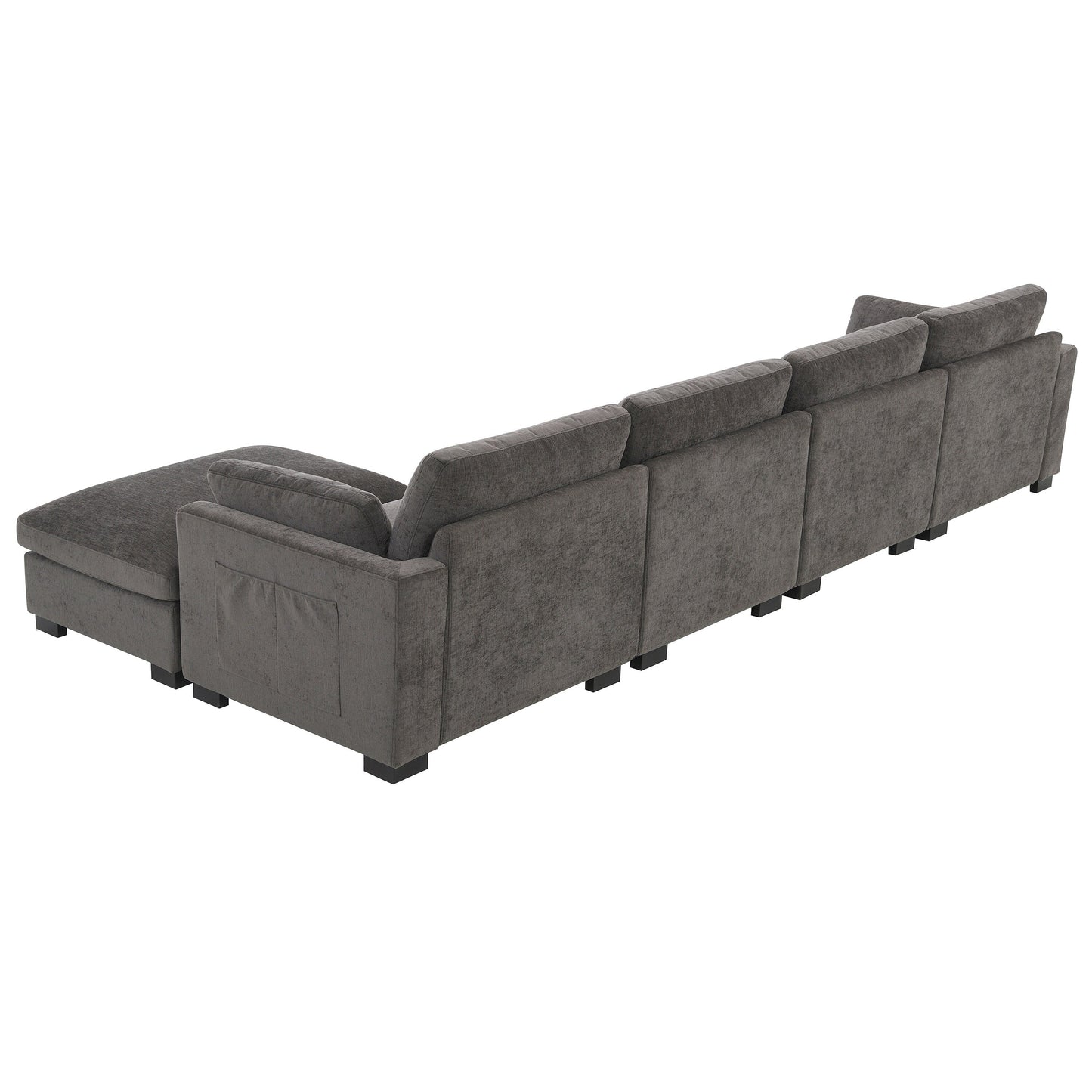 Canapé modulable en L avec table pliable, double port USB, poches de rangement latérales et pouf amovible