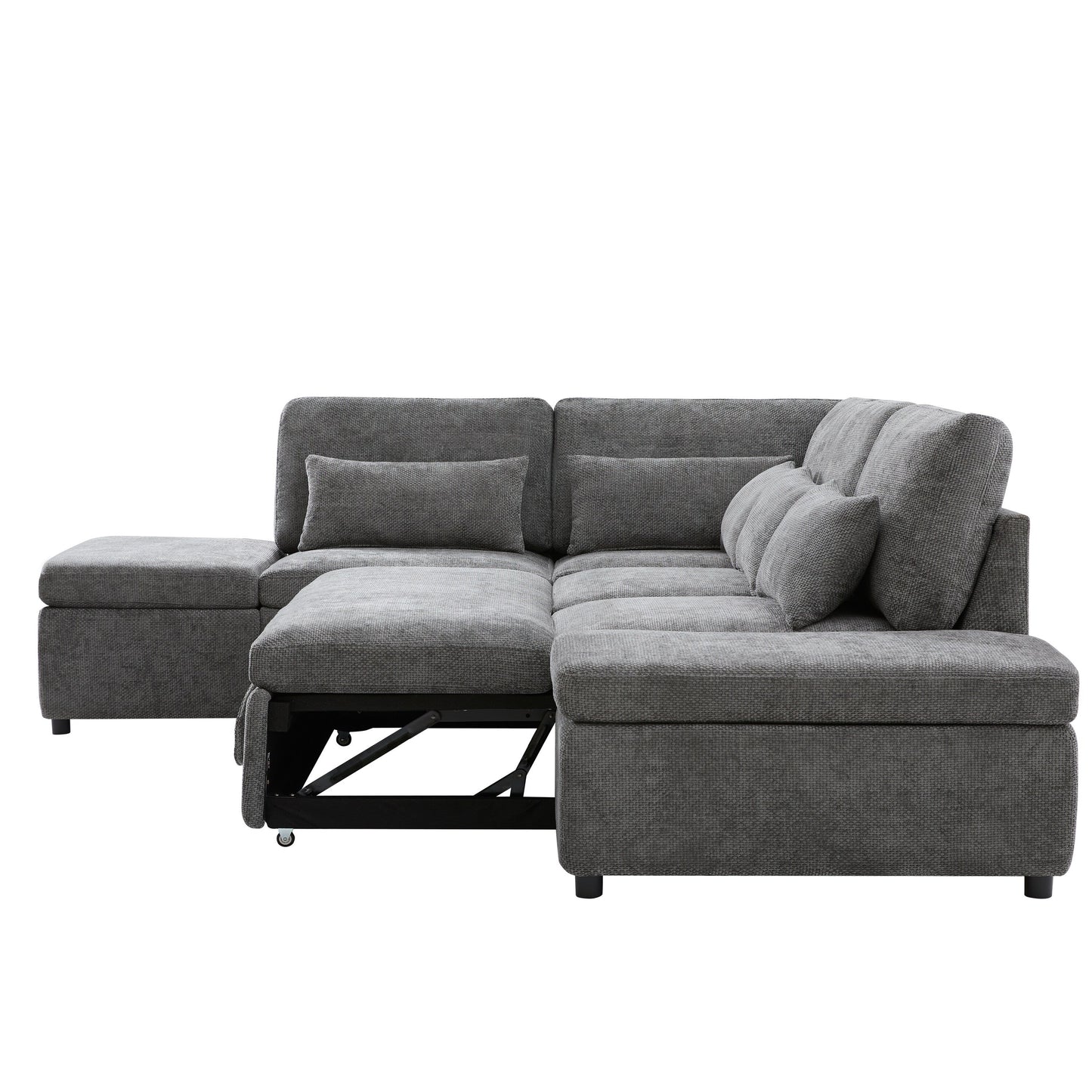Canapé-lit sectionnel modulaire avec accoudoir de chargement réglable et pouf de rangement pour salon et appartement