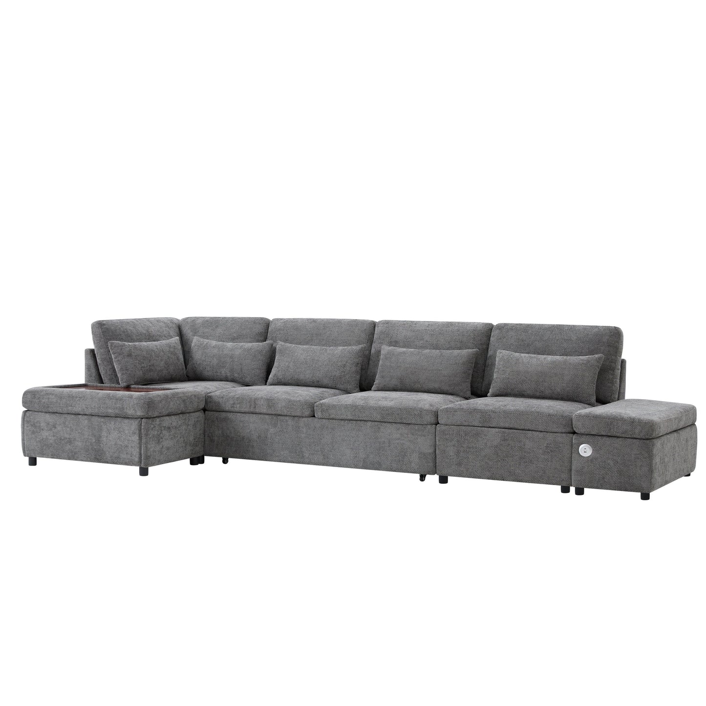 Canapé-lit sectionnel modulaire avec accoudoir de chargement réglable et pouf de rangement pour salon et appartement