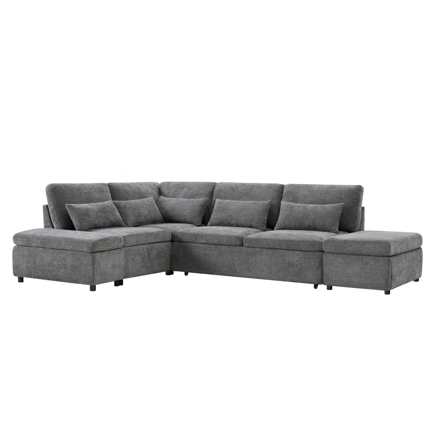 Canapé-lit sectionnel modulaire avec accoudoir de chargement réglable et pouf de rangement pour salon et appartement