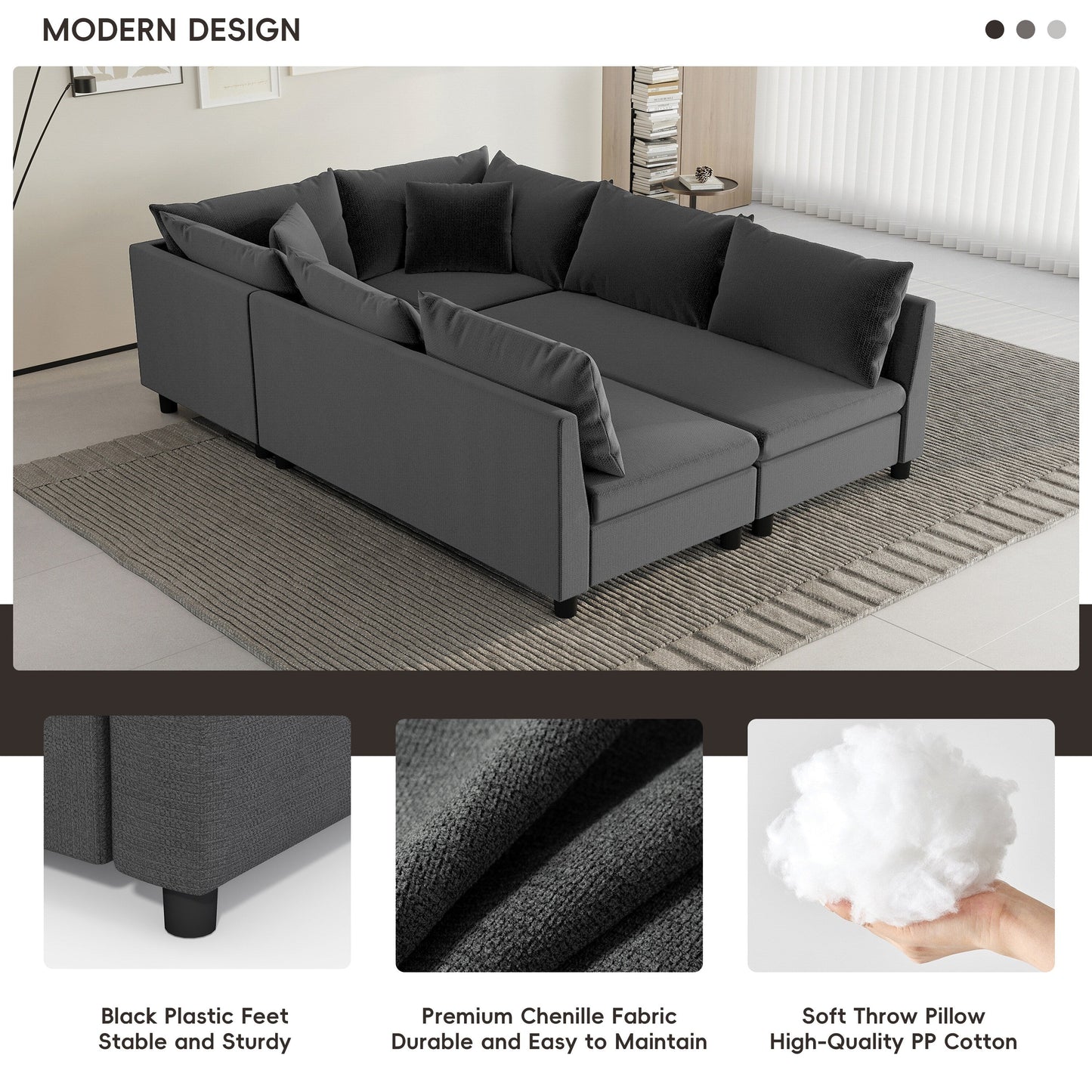Canapé-lit sectionnel modulaire, ensemble de canapés en chenille avec oreillers, combinaison libre, canapé convertible