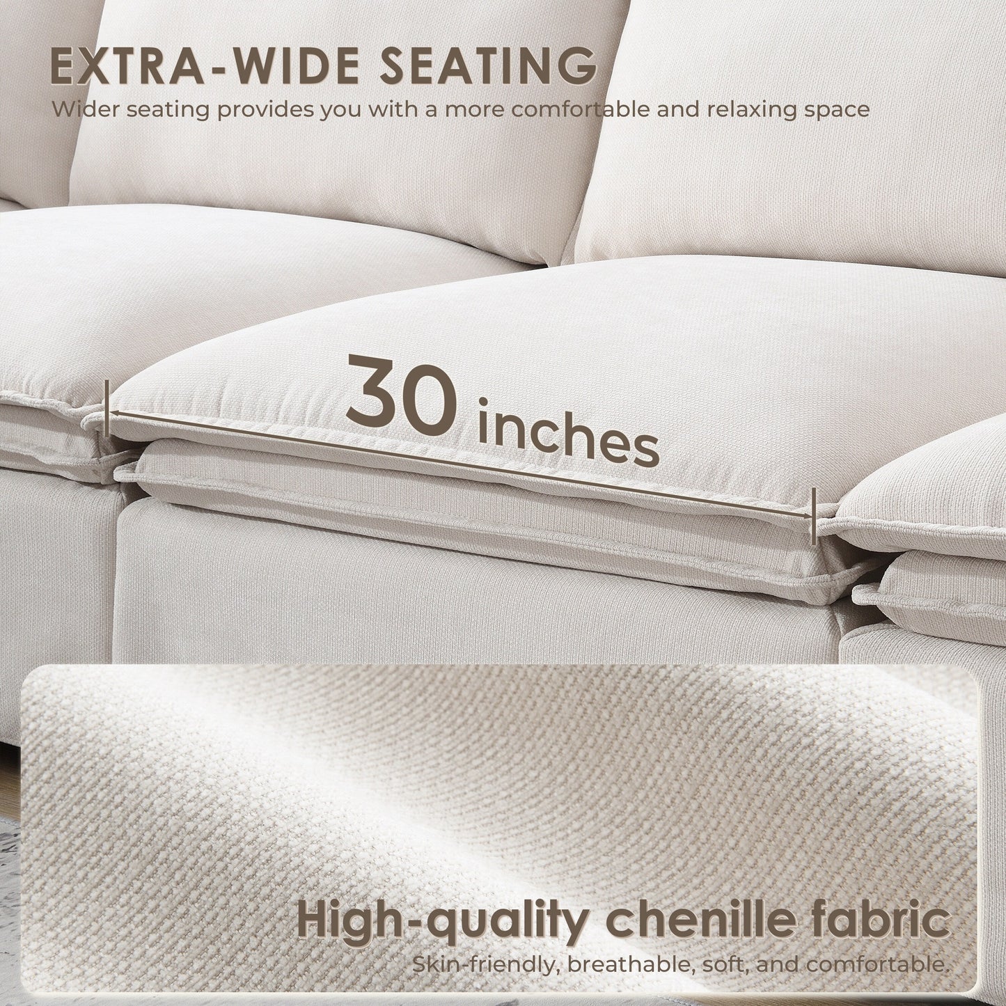 Canapé sectionnel modulaire avec pouf amovible, meuble d'intérieur rembourré en L, assise large, combinaison libre, canapé en chenille
