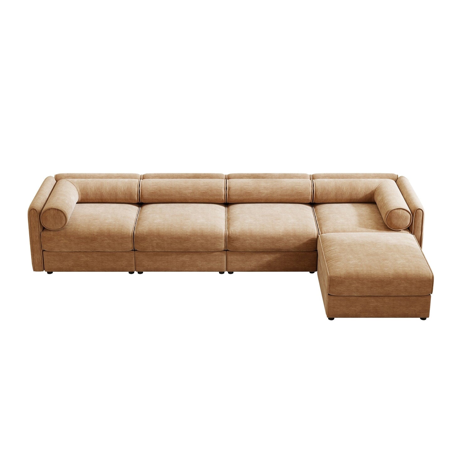 Canapé sectionnel modulaire avec rangement, dossier cylindrique et accoudoirs, assise profonde et confortable, canapé 4 places en forme de L