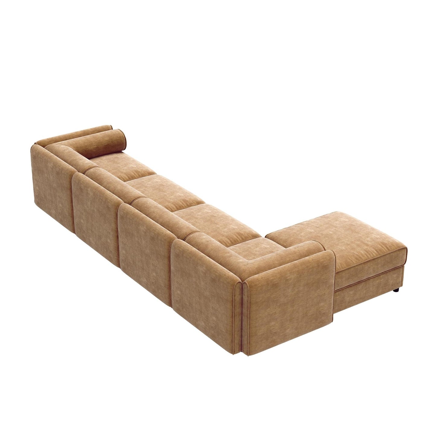 Canapé sectionnel modulaire avec rangement, dossier cylindrique et accoudoirs, assise profonde et confortable, canapé 4 places en forme de L