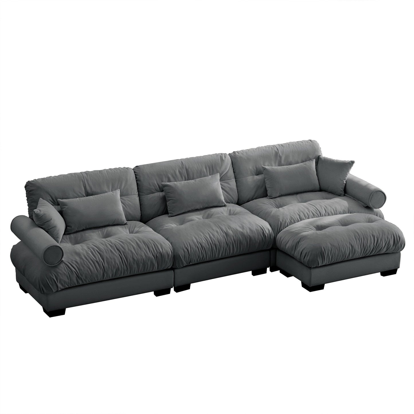 Canapé modulaire sectionnel en velours, siège profond, canapé nuage en forme de L avec pouf et accoudoirs renforcés pour le salon