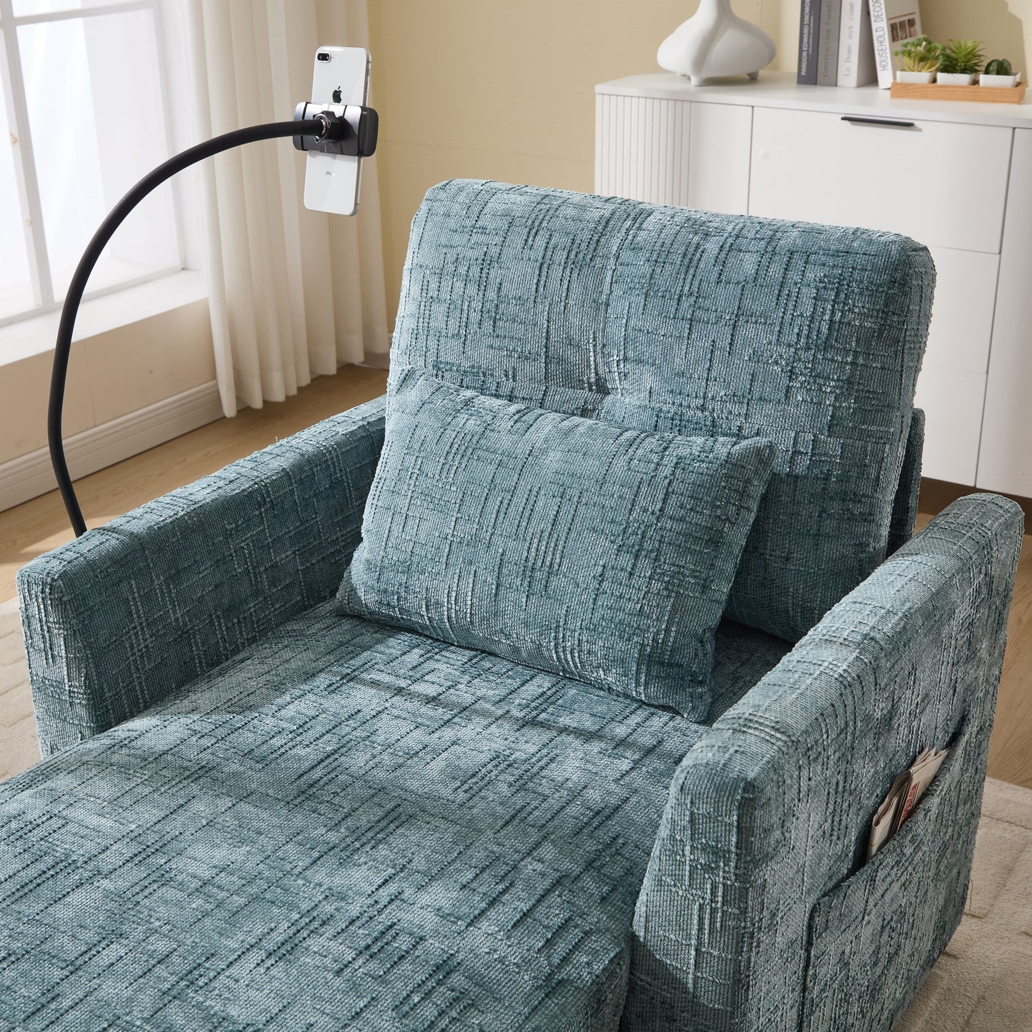 Canapé inclinable multifonctionnel pour personne paresseuse, dossier de rangement avec support pour téléphone portable, chaise de loisirs simple en chenille