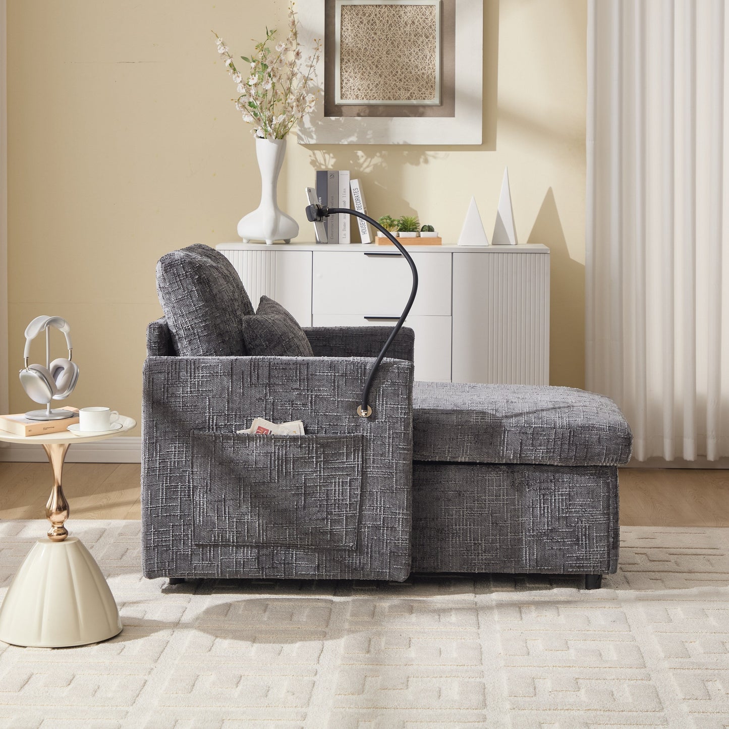 Canapé inclinable multifonctionnel pour personne paresseuse, dossier de rangement avec support pour téléphone portable, chaise de loisirs simple en chenille