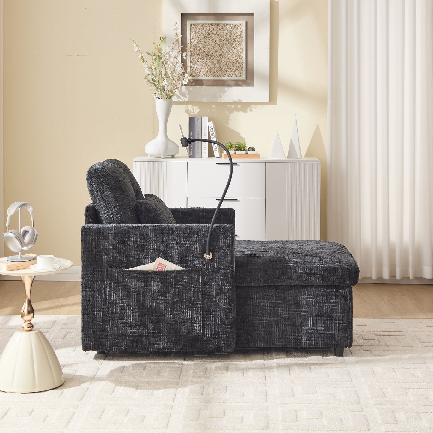 Canapé inclinable multifonctionnel pour personne paresseuse, dossier de rangement avec support pour téléphone portable, chaise de loisirs simple en chenille