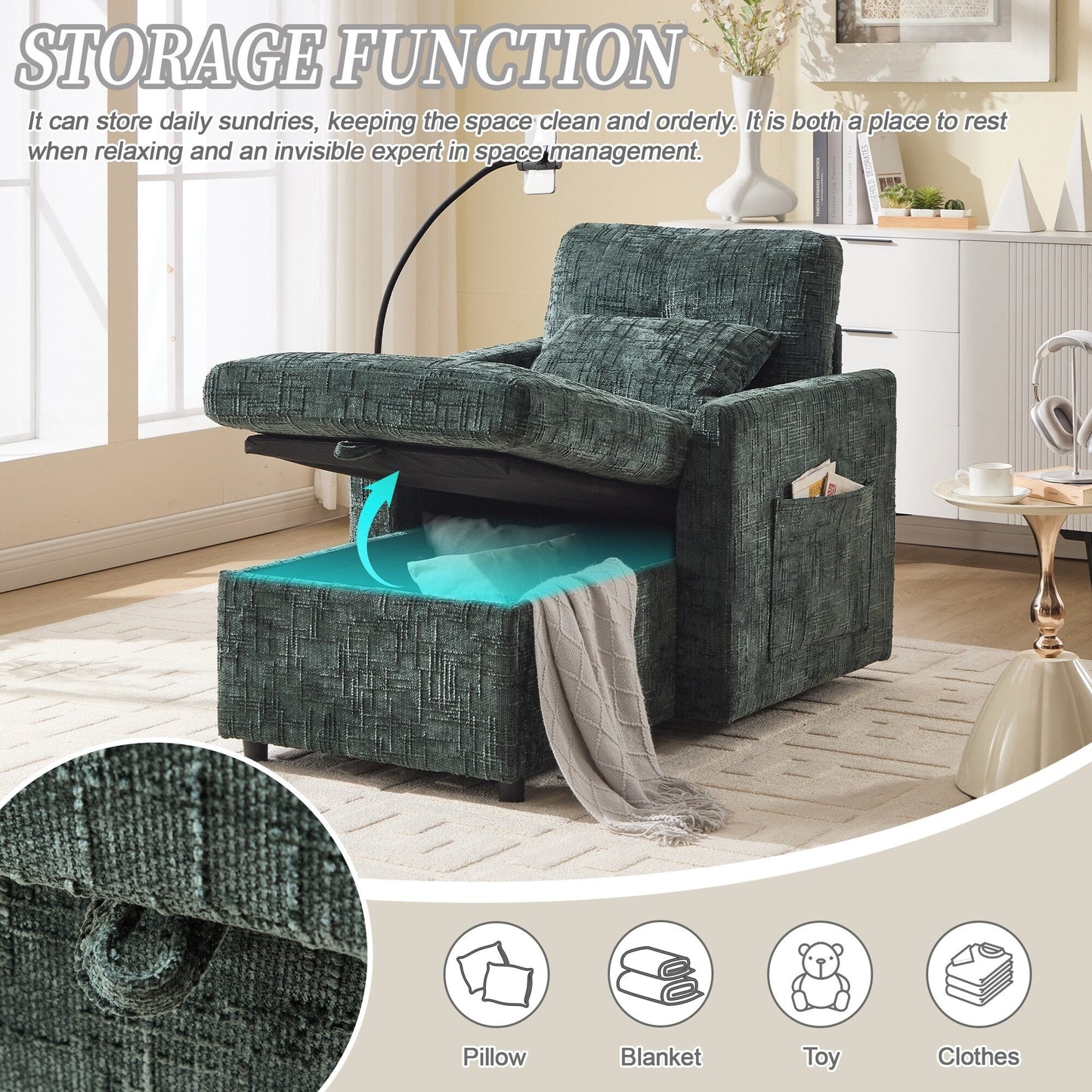 Canapé inclinable multifonctionnel pour personne paresseuse, dossier de rangement avec support pour téléphone portable, chaise de loisirs simple en chenille