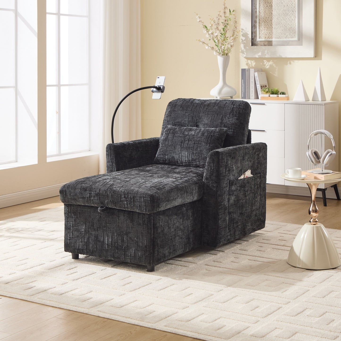 Canapé inclinable multifonctionnel pour personne paresseuse, dossier de rangement avec support pour téléphone portable, chaise de loisirs simple en chenille