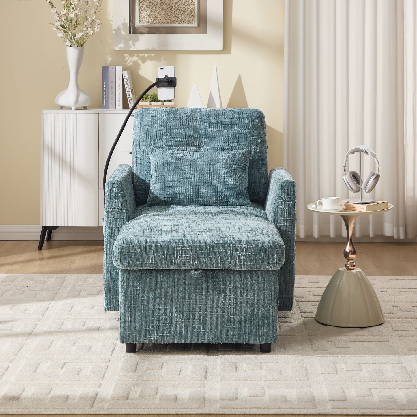 Canapé inclinable multifonctionnel pour personne paresseuse, dossier de rangement avec support pour téléphone portable, chaise de loisirs simple en chenille