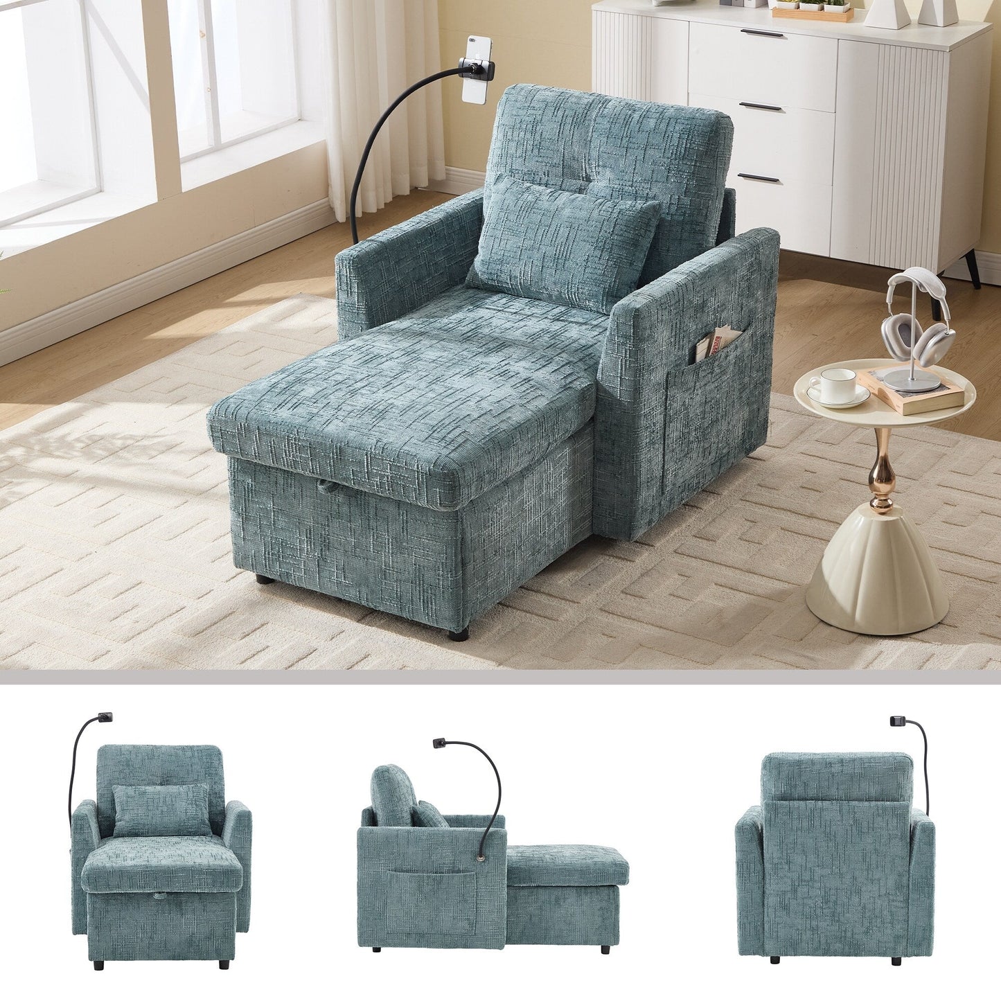 Canapé inclinable multifonctionnel pour personne paresseuse, dossier de rangement avec support pour téléphone portable, chaise de loisirs simple en chenille