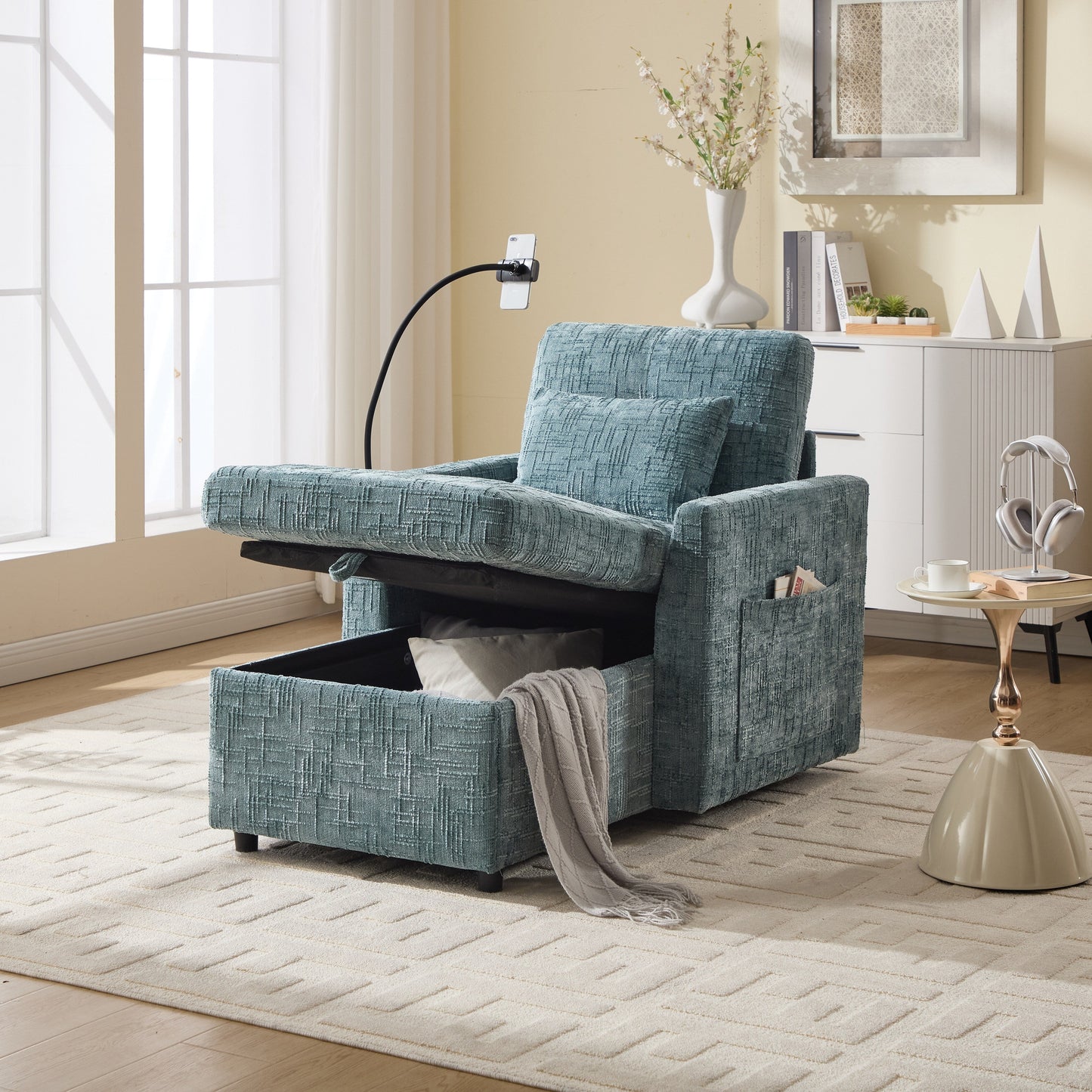 Canapé inclinable multifonctionnel pour personne paresseuse, dossier de rangement avec support pour téléphone portable, chaise de loisirs simple en chenille