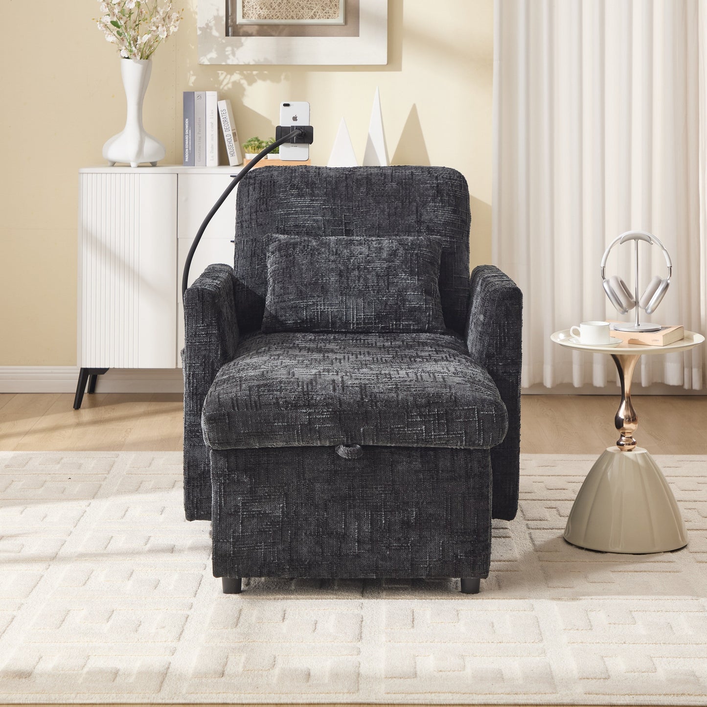 Canapé inclinable multifonctionnel pour personne paresseuse, dossier de rangement avec support pour téléphone portable, chaise de loisirs simple en chenille