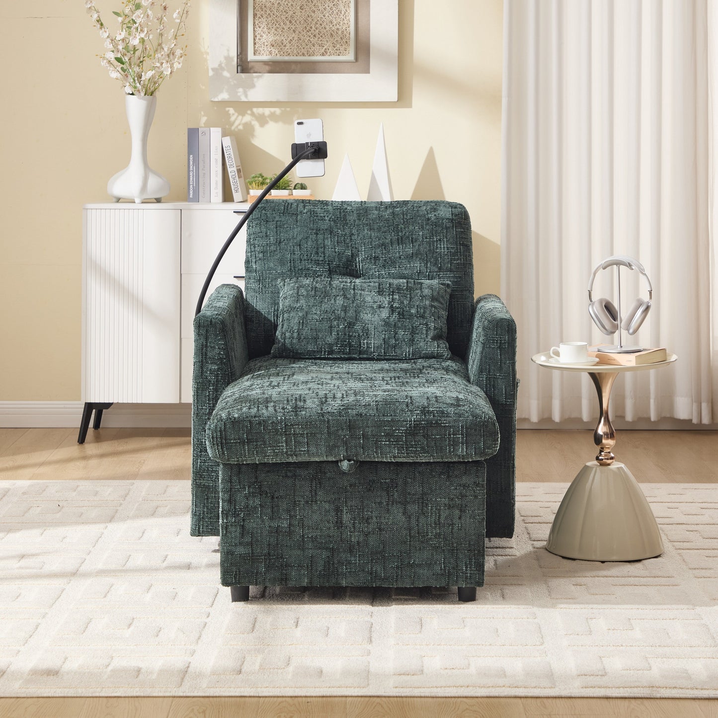Canapé inclinable multifonctionnel pour personne paresseuse, dossier de rangement avec support pour téléphone portable, chaise de loisirs simple en chenille