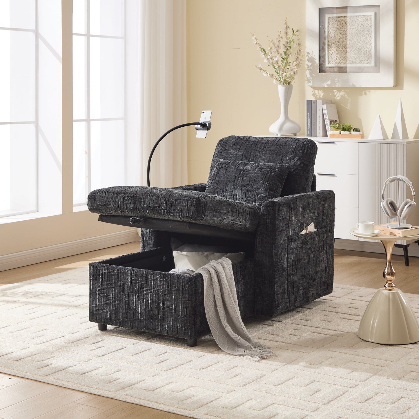 Canapé inclinable multifonctionnel pour personne paresseuse, dossier de rangement avec support pour téléphone portable, chaise de loisirs simple en chenille