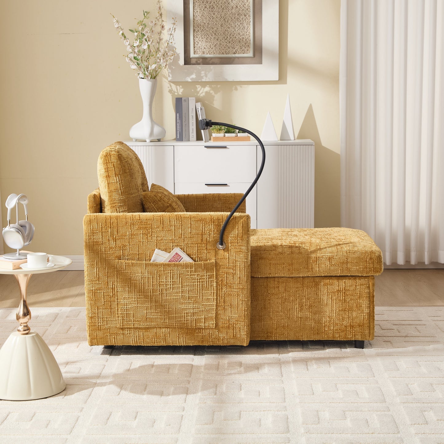 Canapé inclinable multifonctionnel pour personne paresseuse, dossier de rangement avec support pour téléphone portable, fauteuil de loisirs simple en chenille
