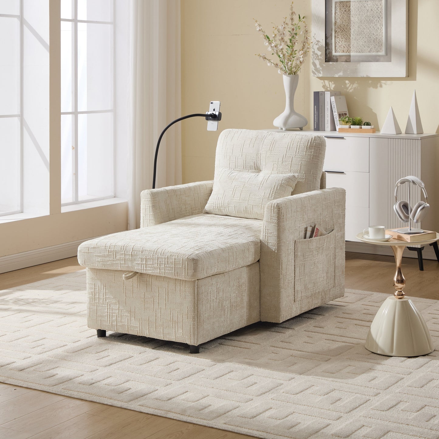 Canapé inclinable multifonctionnel pour personne paresseuse, dossier de rangement avec support pour téléphone portable, fauteuil de loisirs simple en chenille