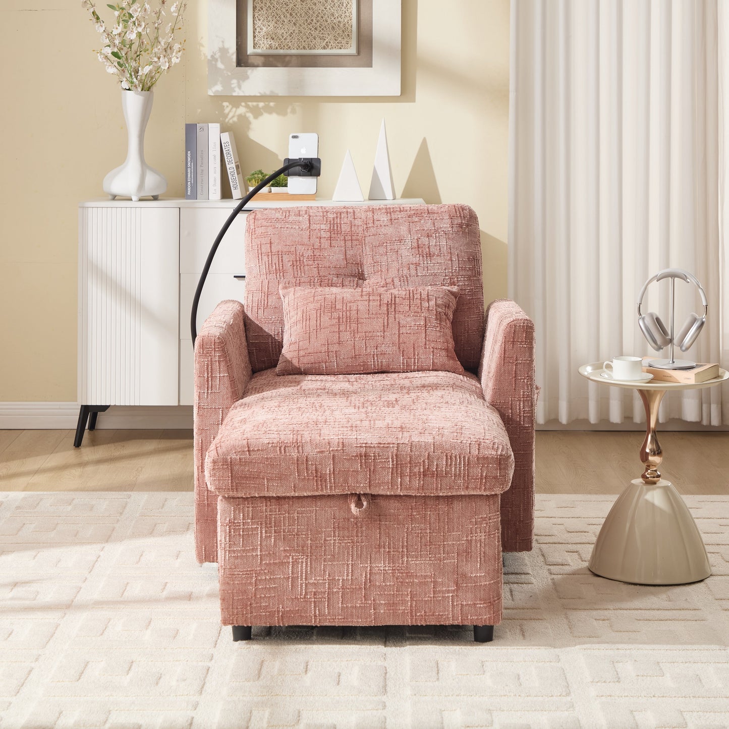 Canapé inclinable multifonctionnel pour personne paresseuse, dossier de rangement avec support pour téléphone portable, fauteuil de loisirs simple en chenille