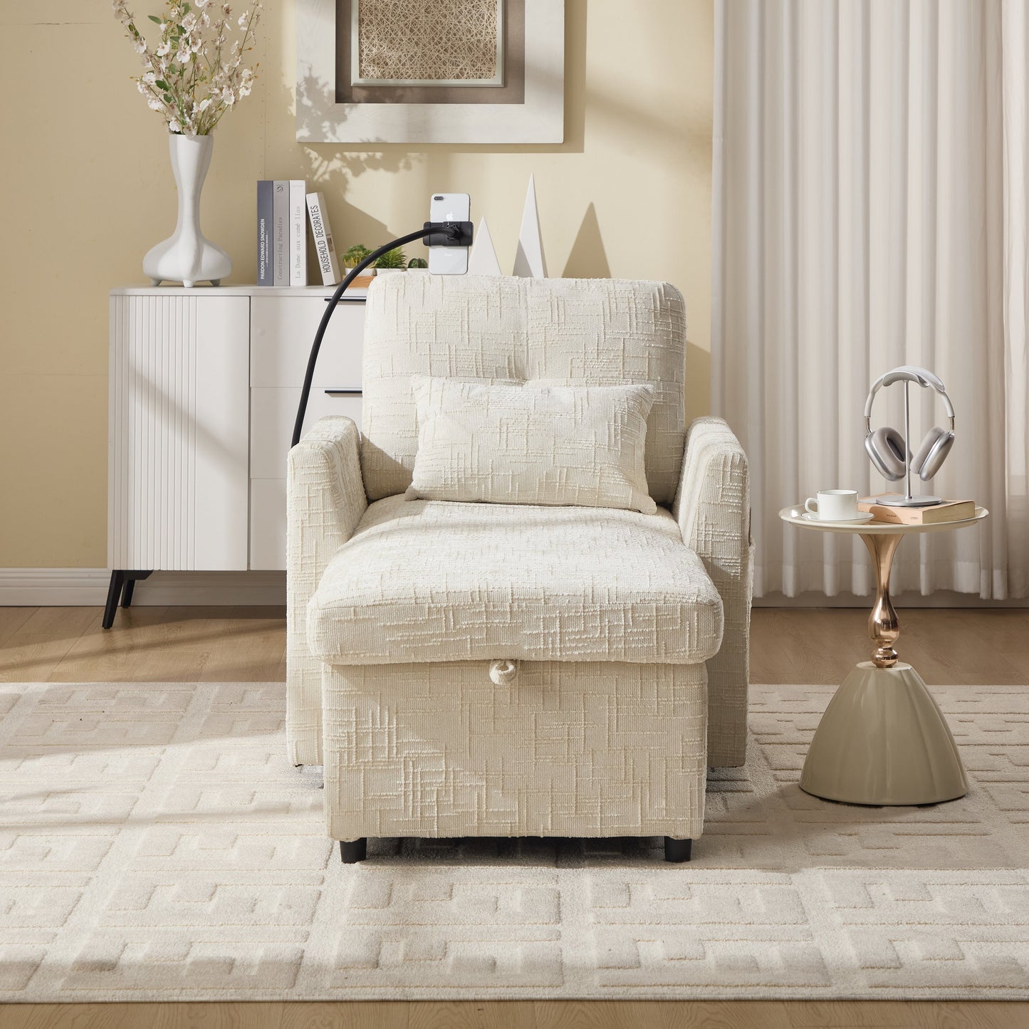 Canapé inclinable multifonctionnel pour personne paresseuse, dossier de rangement avec support pour téléphone portable, fauteuil de loisirs simple en chenille