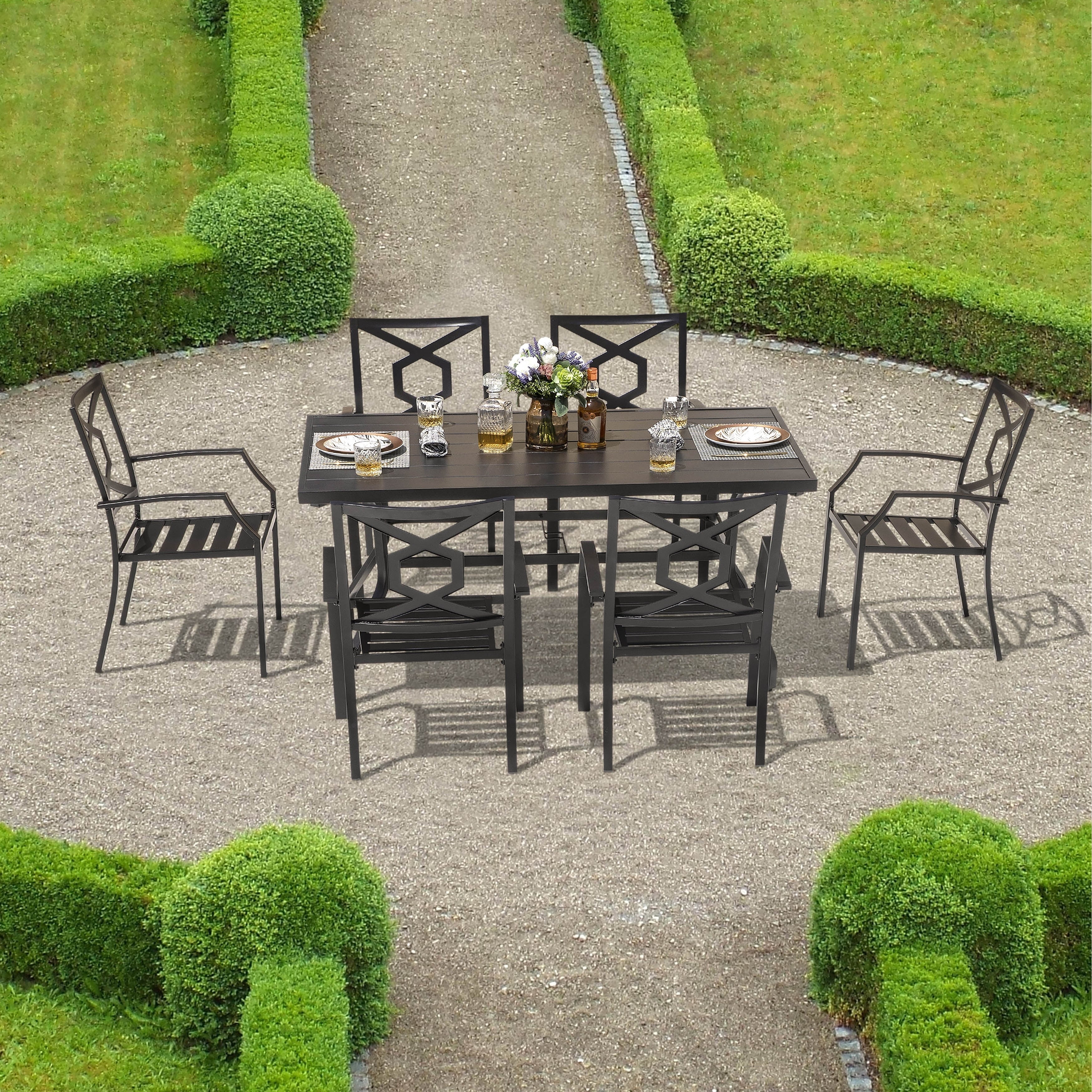 Ensemble de salle à manger d'extérieur en fer 7 pièces NUU GARDEN