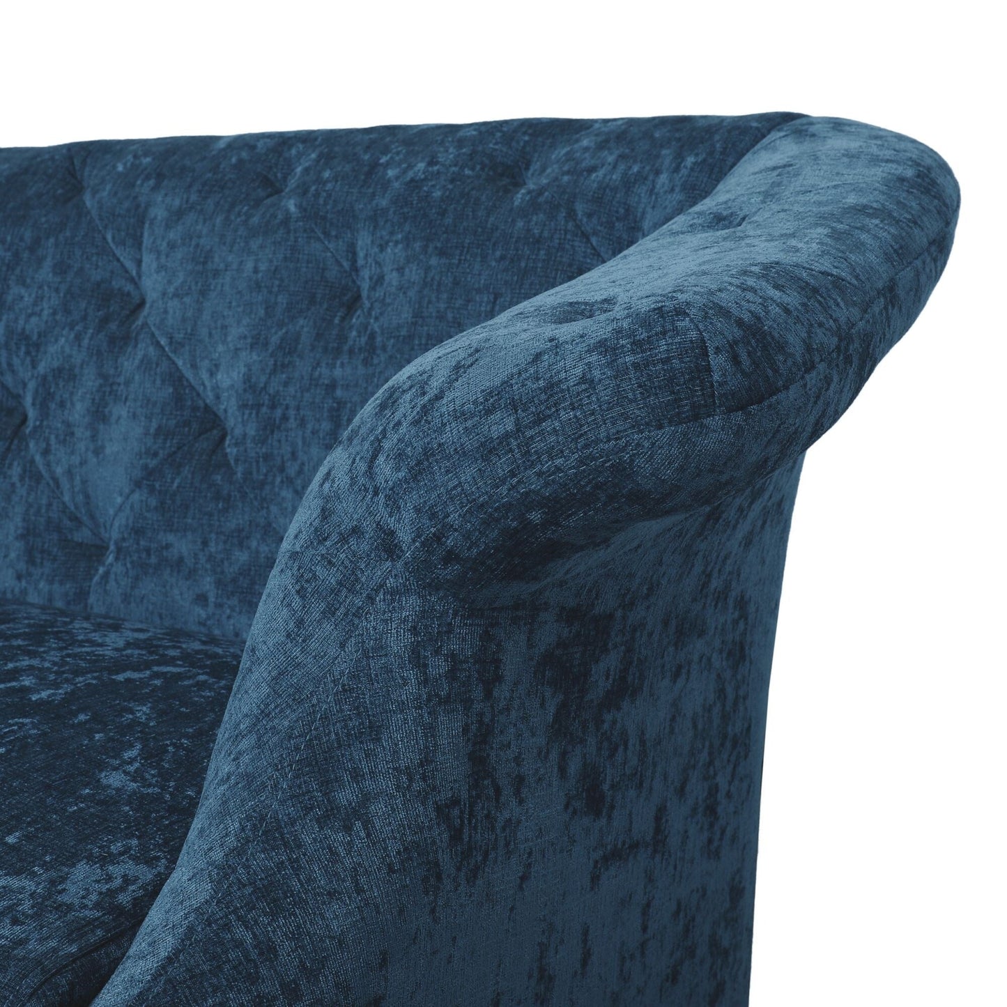 Canapé capitonné en velours bleu marine 75 avec accoudoirs évasés et assise profonde et pieds en bois pour le salon