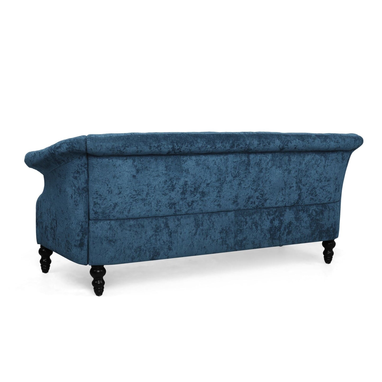 Canapé capitonné en velours bleu marine 75 avec accoudoirs évasés et assise profonde et pieds en bois pour le salon