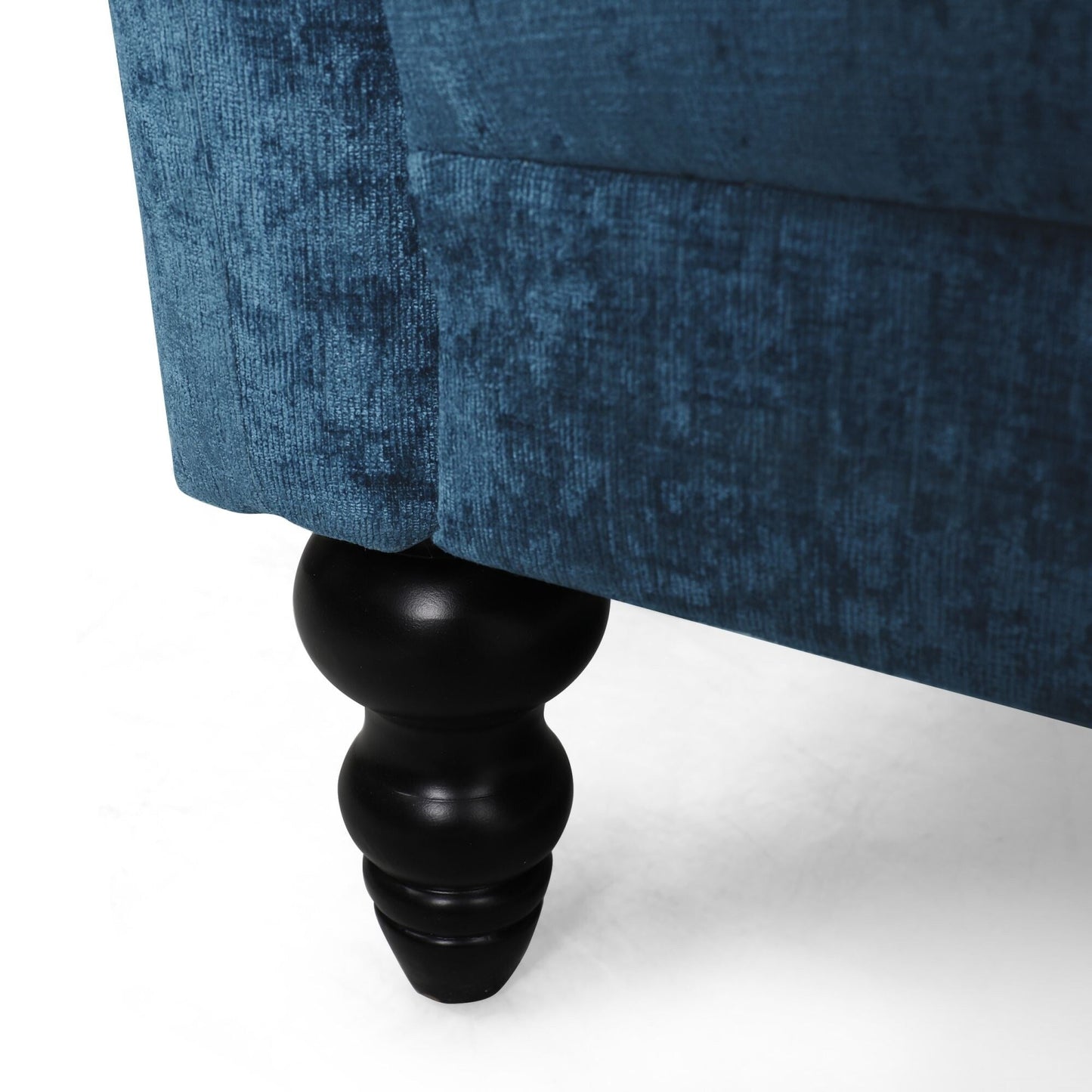Canapé capitonné en velours bleu marine 75 avec accoudoirs évasés et assise profonde et pieds en bois pour le salon