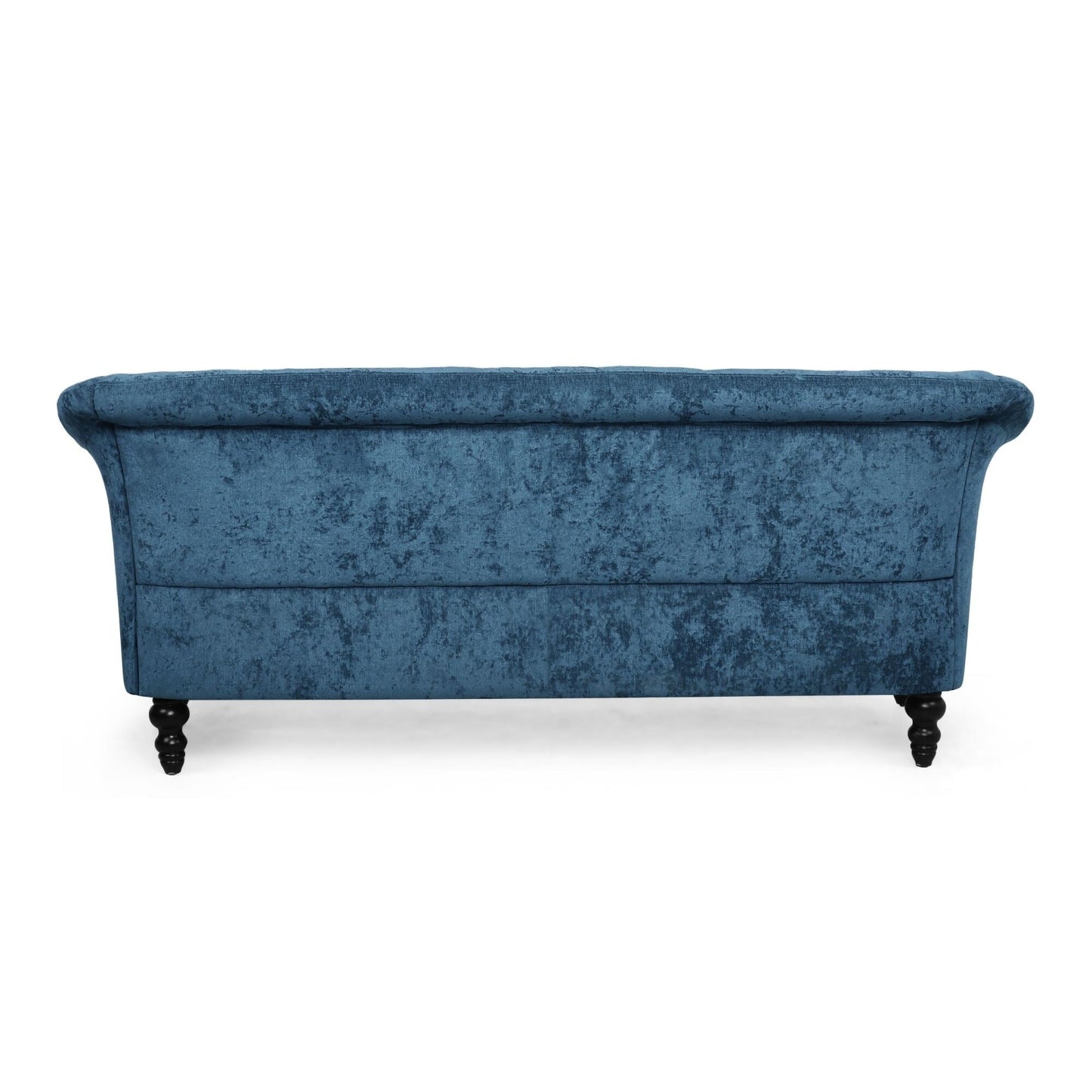 Canapé capitonné en velours bleu marine 75 avec accoudoirs évasés et assise profonde et pieds en bois pour le salon