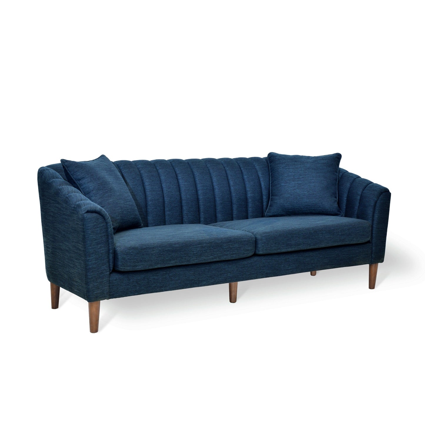 Canapé 3 places bleu marine moderne 84,5 avec pieds en bois et coussins pour le salon